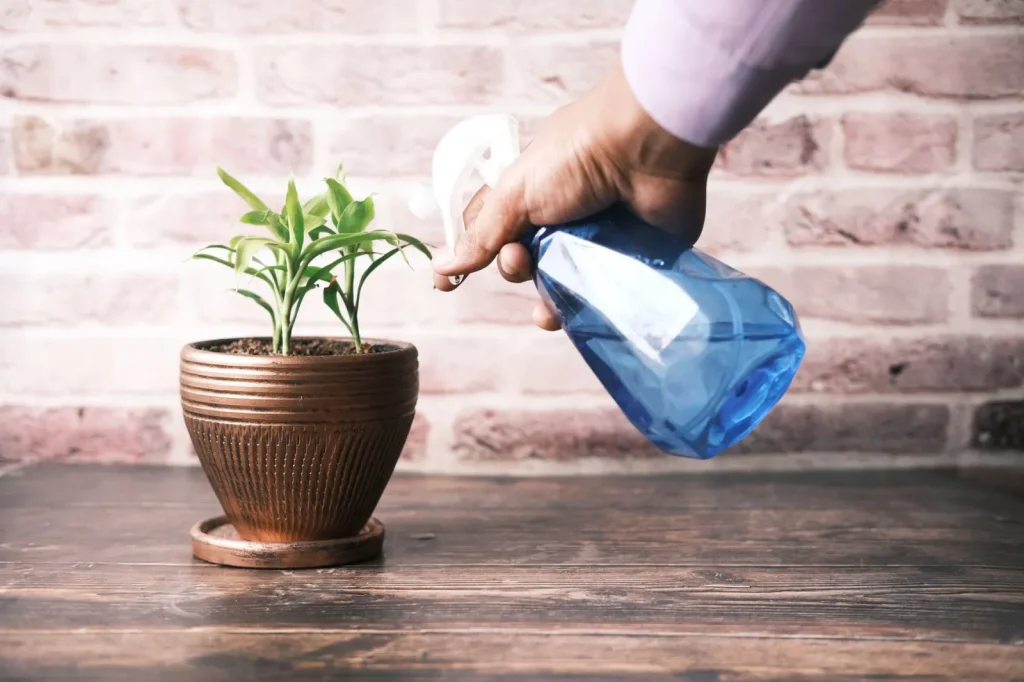 Hands rinsing out a wide-mouth humidifier tank at a kitchen sink