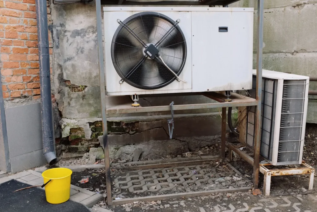 Energy recovery ventilator mounted in a basement with four connected ducts